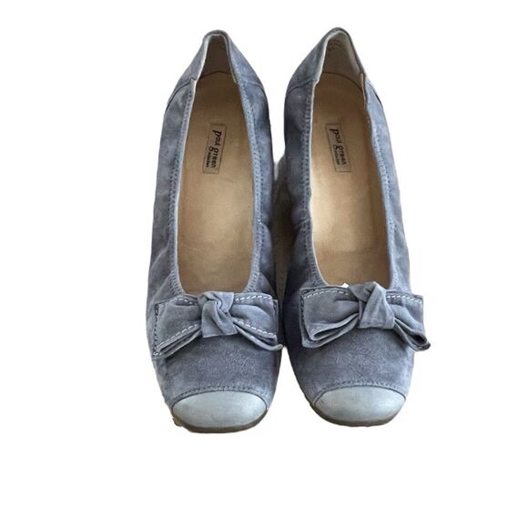 PAUL GREEN MUNCHEN SIZE 7.5 M GERMANY GRAY SUEDE LOW WEDGE HEEL DRESS SHOES - Picture 1 of 8